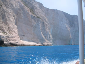 High cliffs surround the shipwreck bay